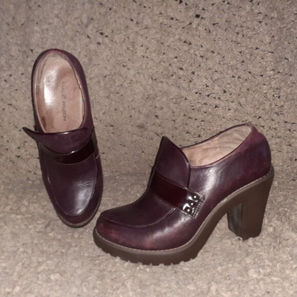 MAUD FRIZON-Deep Purple Leather/Patent-Rubber Heels-Loafers-Sz 38-Excellent - Picture 1 of 8